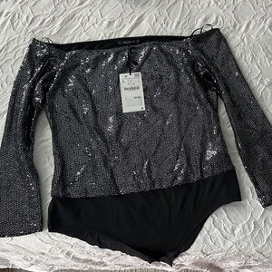 Zara Black Sequin Off-Shoulder Top